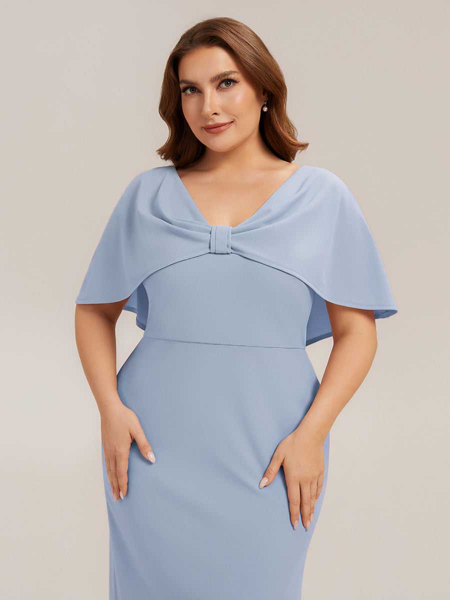 Crepe-Kleid mit Schalärmeln und V-Ausschnitt für Hochzeitsgäste hochzeitsgastkleid #Farbe_Eisblau