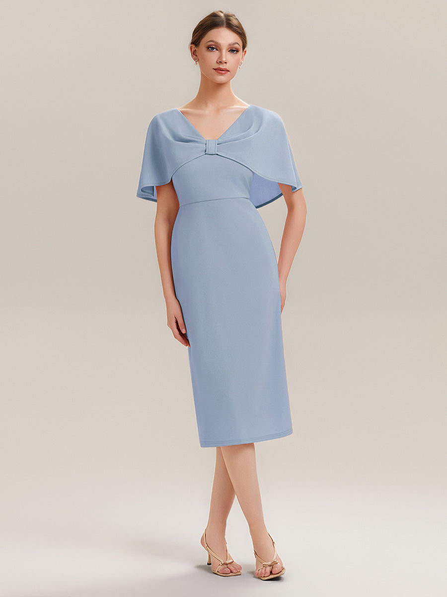 Crepe-Kleid mit Schalärmeln und V-Ausschnitt für Hochzeitsgäste hochzeitsgastkleid #Farbe_Eisblau