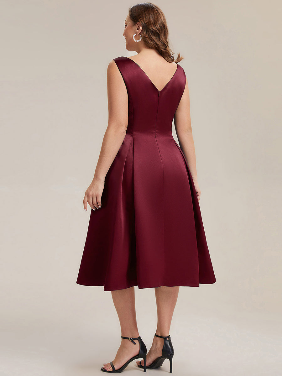 Satin Ärmellos Nicht elastisch hochzeitsgastkleid #Farbe_Burgunderrot