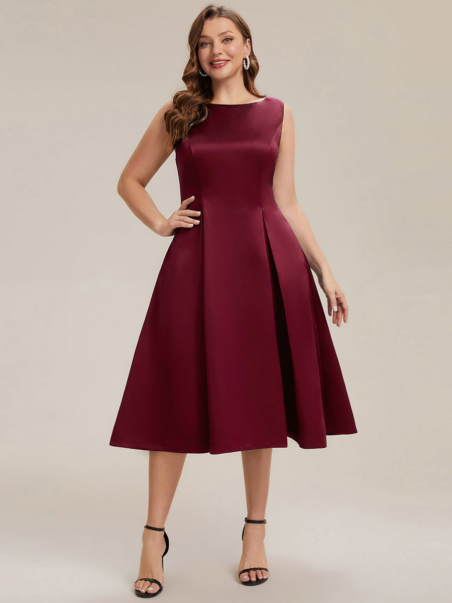 Satin Ärmellos Nicht elastisch hochzeitsgastkleid #Farbe_Burgunderrot