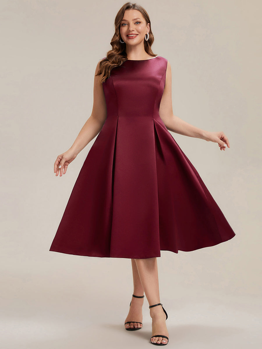 Satin Ärmellos Nicht elastisch hochzeitsgastkleid #Farbe_Burgunderrot