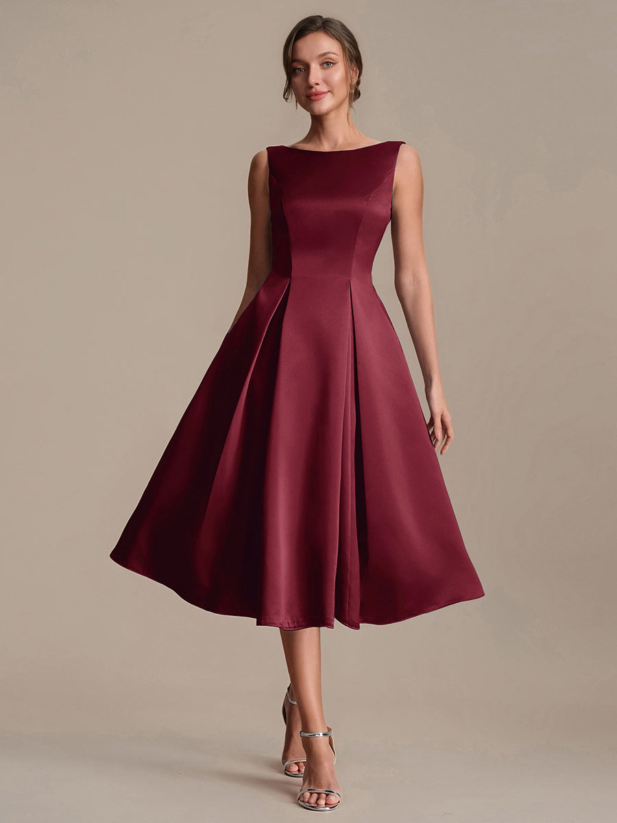 Satin Ärmellos Nicht elastisch hochzeitsgastkleid #Farbe_Burgunderrot