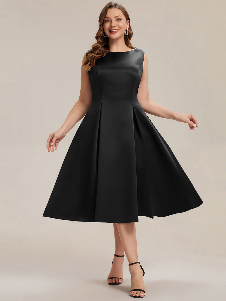 Satin Ärmellos Nicht elastisch hochzeitsgastkleid #Farbe_Schwarz