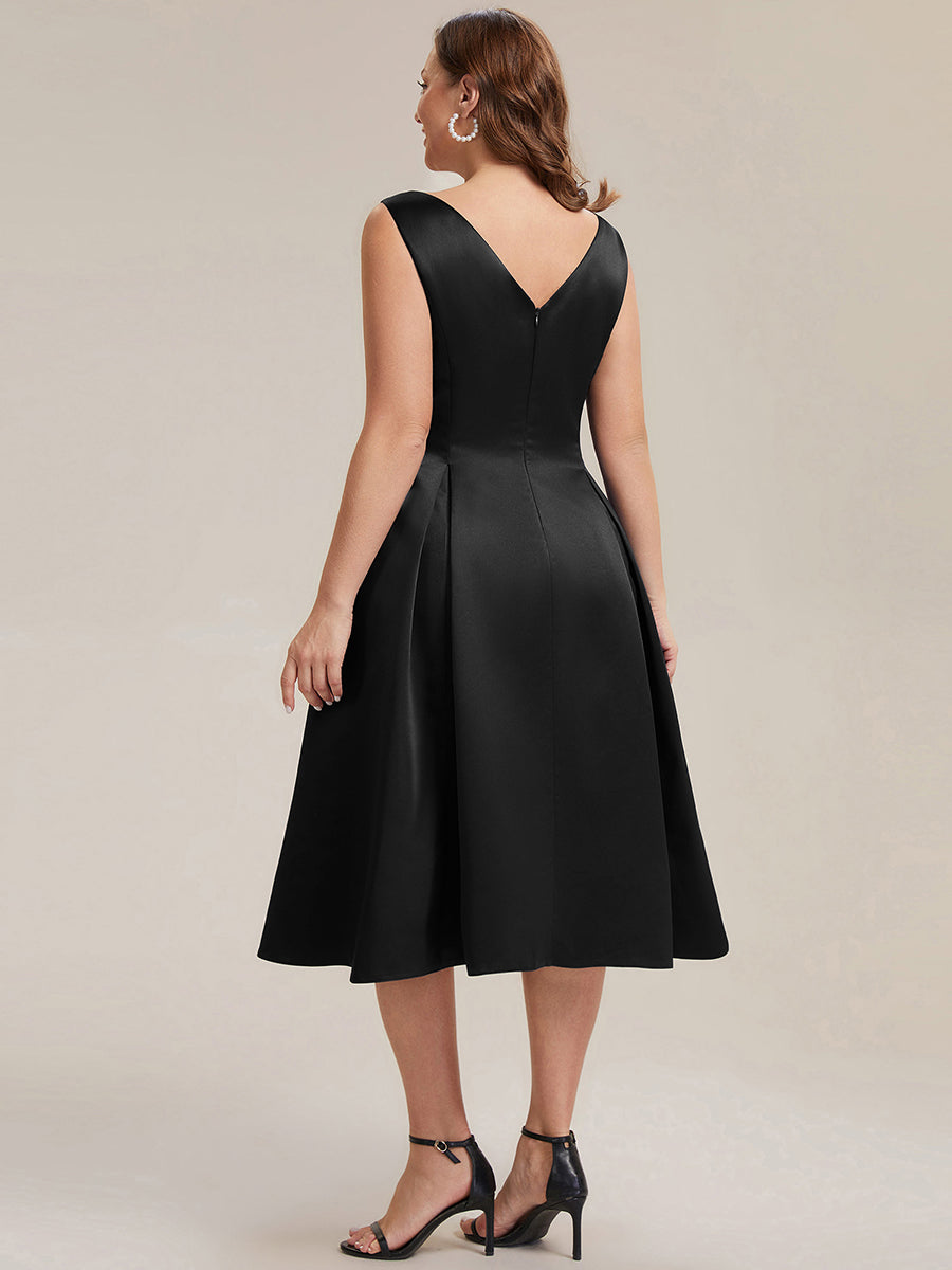 Satin Ärmellos Nicht elastisch hochzeitsgastkleid #Farbe_Schwarz