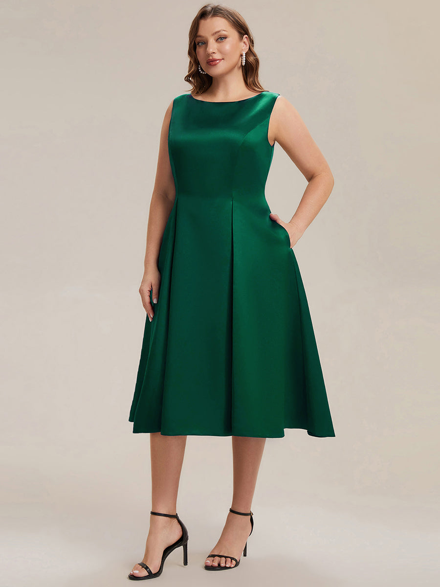 Satin Ärmellos Nicht elastisch hochzeitsgastkleid #Farbe_Dunkelgrün