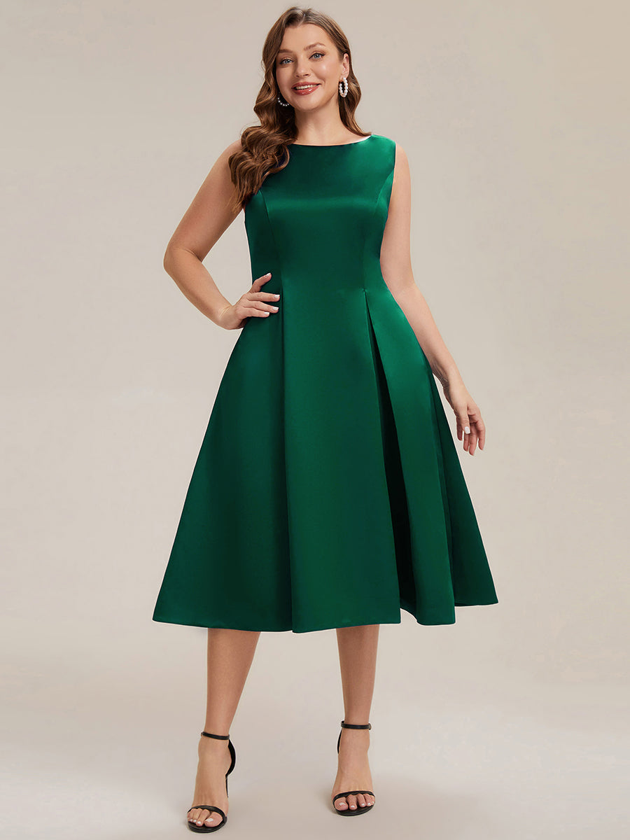 Satin Ärmellos Nicht elastisch hochzeitsgastkleid #Farbe_Dunkelgrün