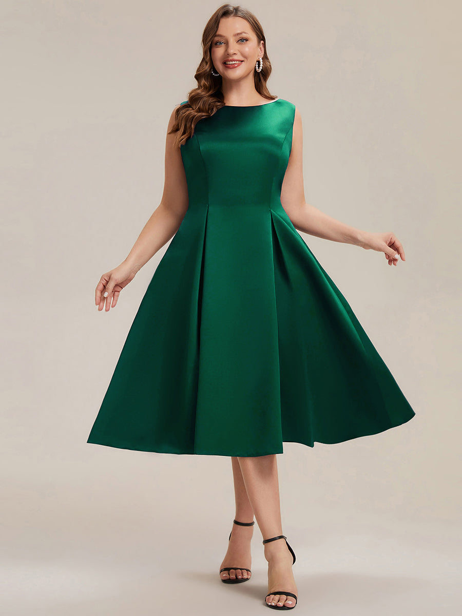 Satin Ärmellos Nicht elastisch hochzeitsgastkleid #Farbe_Dunkelgrün