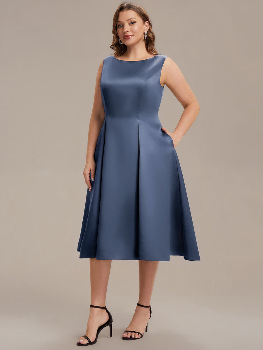 Satin Ärmellos Nicht elastisch hochzeitsgastkleid #Farbe_Taubenblau