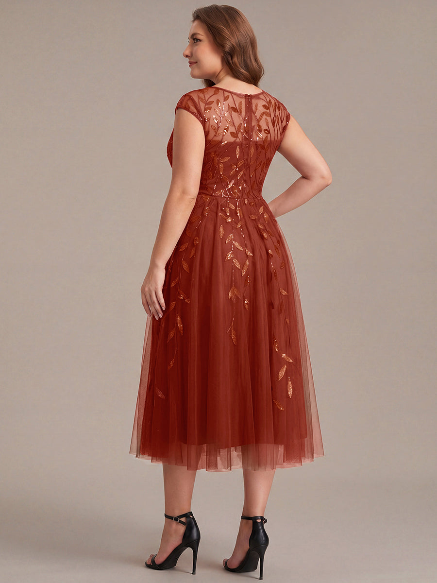 Tea L?nge A Linie Kleid Mit Rundhalsausschnitt Transparente Gestaltung Und Pailletten Kleid #Farbe_Gebranntes Orange