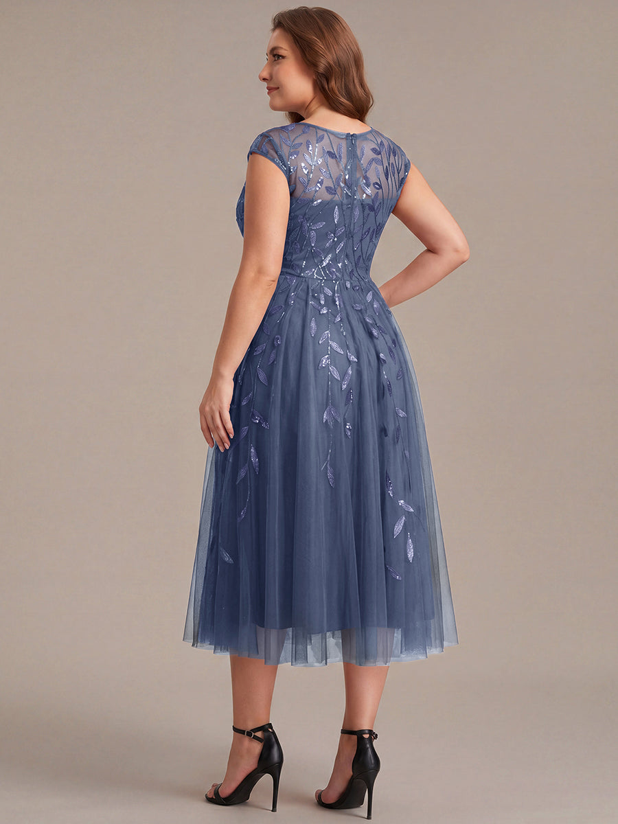 Tea L?nge A Linie Kleid Mit Rundhalsausschnitt Transparente Gestaltung Und Pailletten Kleid #Farbe_Taubenblau