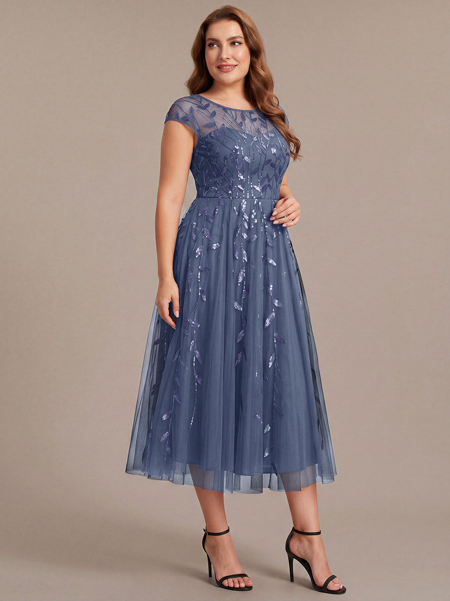 Tea L?nge A Linie Kleid Mit Rundhalsausschnitt Transparente Gestaltung Und Pailletten Kleid #Farbe_Taubenblau
