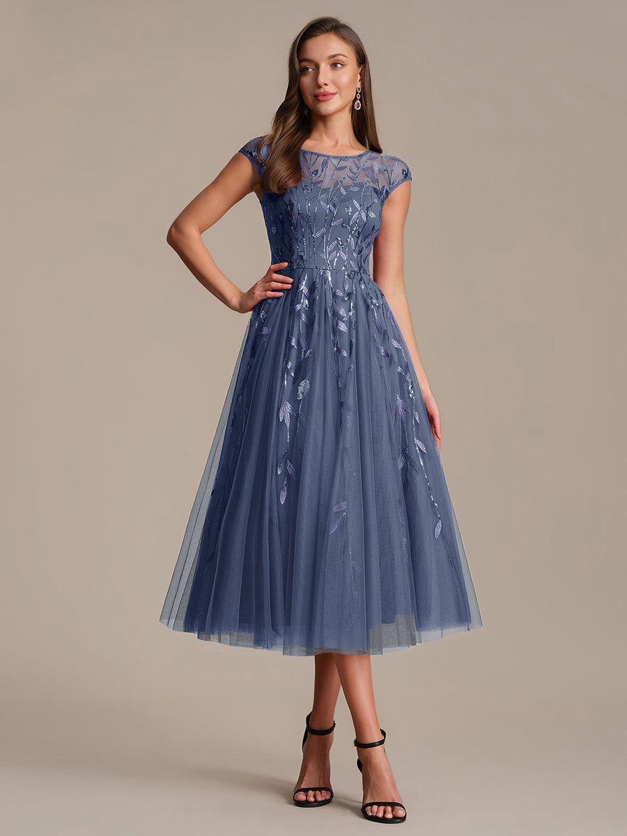 Tea L?nge A Linie Kleid Mit Rundhalsausschnitt Transparente Gestaltung Und Pailletten Kleid #Farbe_Taubenblau
