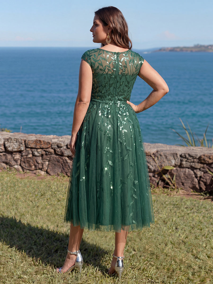 Tea L?nge A Linie Kleid Mit Rundhalsausschnitt Transparente Gestaltung Und Pailletten Kleid #Farbe_Eukalyptus