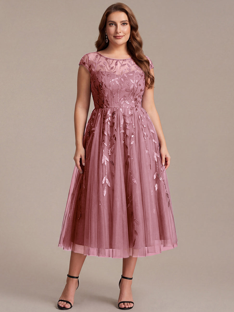 Tea L?nge A Linie Kleid Mit Rundhalsausschnitt Transparente Gestaltung Und Pailletten Kleid #Farbe_Orchideenviolett