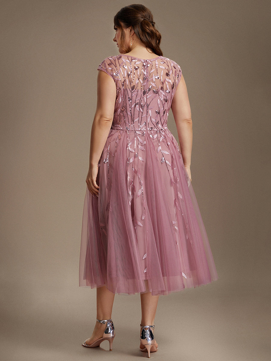 Tea L?nge A Linie Kleid Mit Rundhalsausschnitt Transparente Gestaltung Und Pailletten Kleid #Farbe_Orchideenviolett