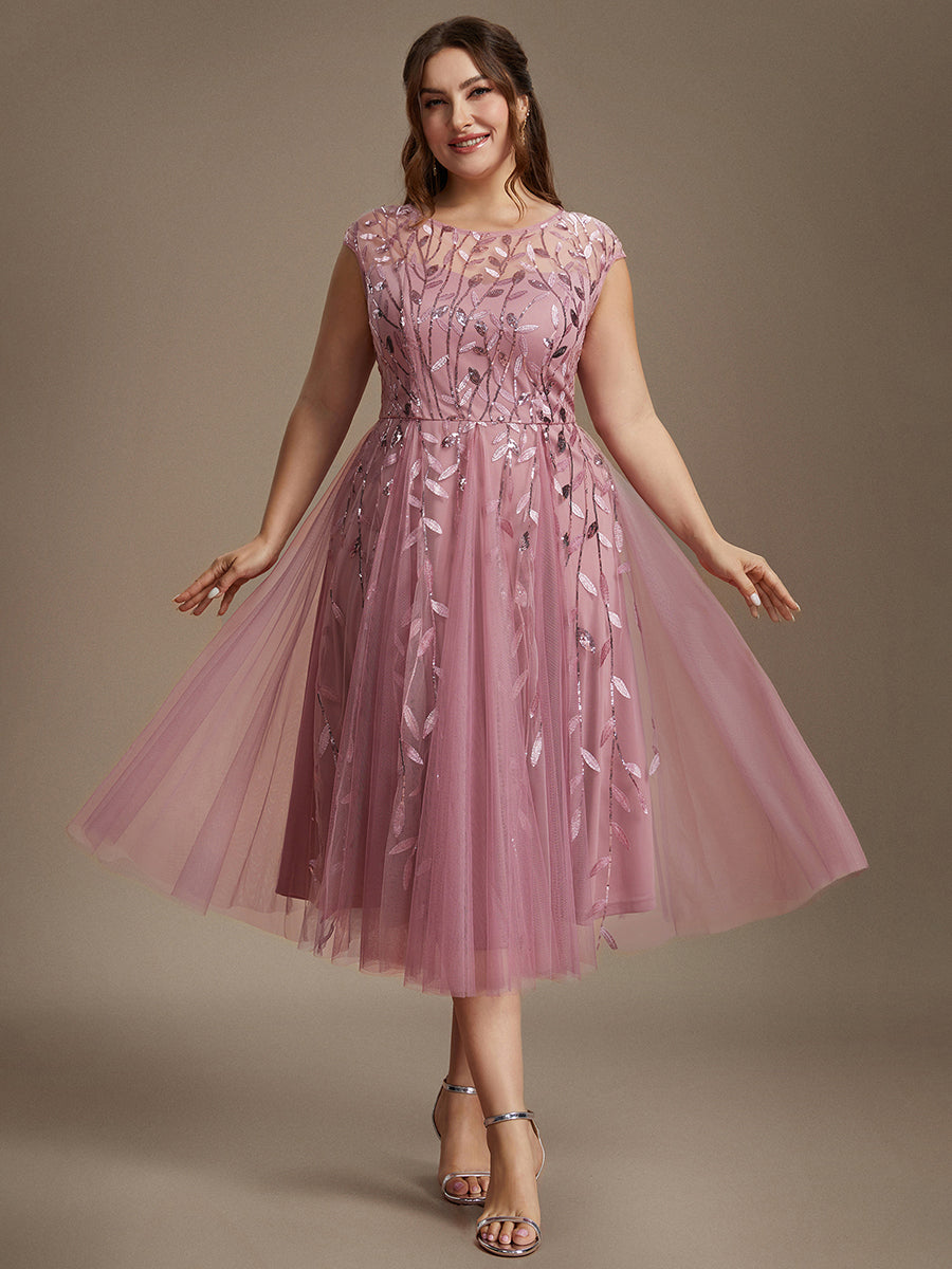 Tea L?nge A Linie Kleid Mit Rundhalsausschnitt Transparente Gestaltung Und Pailletten Kleid #Farbe_Orchideenviolett