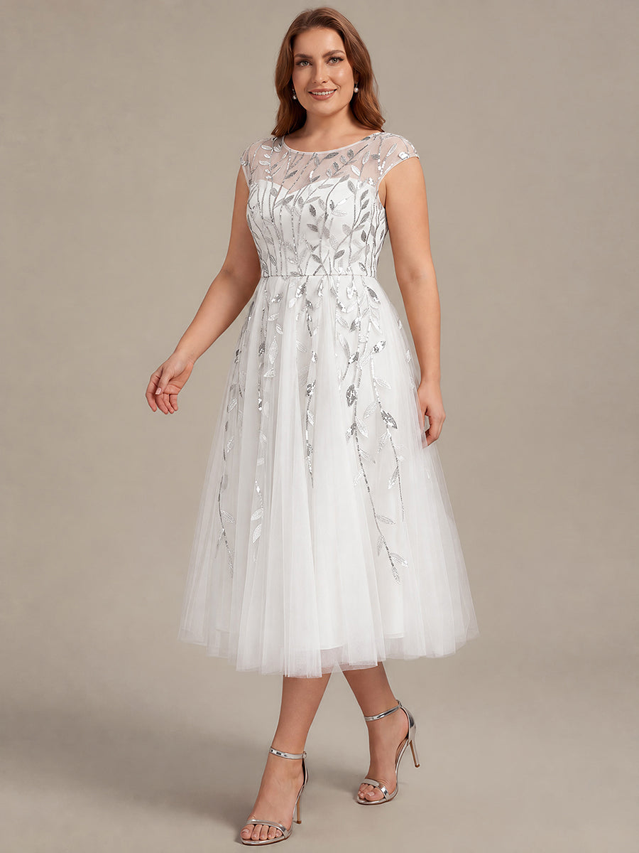 Tea L?nge A Linie Kleid Mit Rundhalsausschnitt Transparente Gestaltung Und Pailletten Kleid #Farbe_Weiß