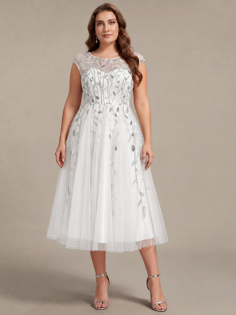 Tea L?nge A Linie Kleid Mit Rundhalsausschnitt Transparente Gestaltung Und Pailletten Kleid #Farbe_Weiß