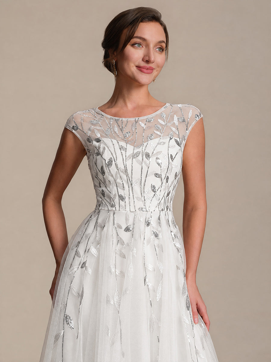 Tea L?nge A Linie Kleid Mit Rundhalsausschnitt Transparente Gestaltung Und Pailletten Kleid #Farbe_Weiß