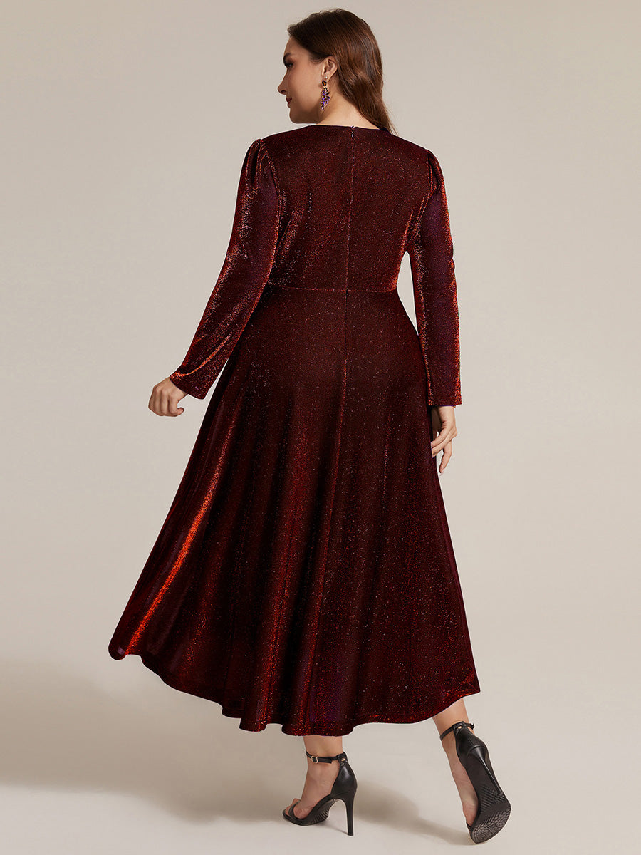 Tea Länge A Linie Kleid Mit Überkreuztem Ausschnitt Aus Lurex Netzstoff Perfekt Für Binden #Farbe_Burgunderrot
