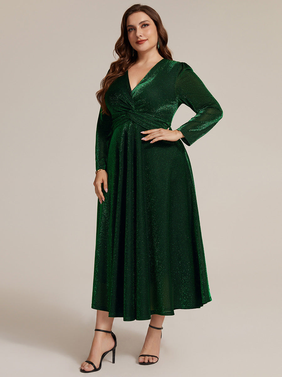 Tea Länge A Linie Kleid Mit Überkreuztem Ausschnitt Aus Lurex Netzstoff Perfekt Für Binden #Farbe_Dunkelgrün
