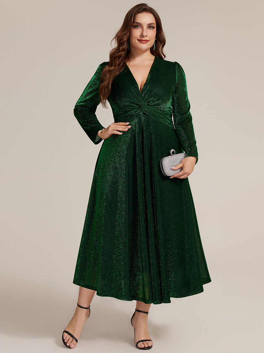 Tea Länge A Linie Kleid Mit Überkreuztem Ausschnitt Aus Lurex Netzstoff Perfekt Für Binden #Farbe_Dunkelgrün