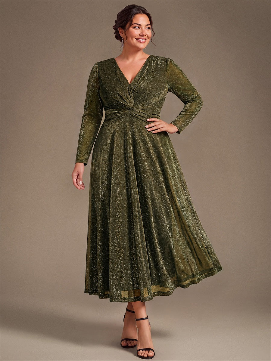 Tea Länge A Linie Kleid Mit Überkreuztem Ausschnitt Aus Lurex Netzstoff Perfekt Für Binden #Farbe_Goldmetallic