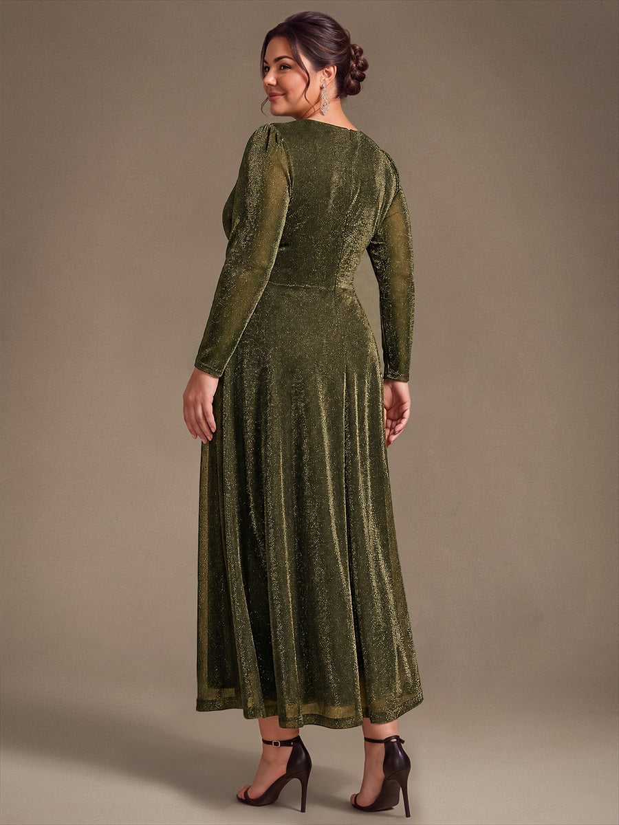 Tea Länge A Linie Kleid Mit Überkreuztem Ausschnitt Aus Lurex Netzstoff Perfekt Für Binden #Farbe_Goldmetallic