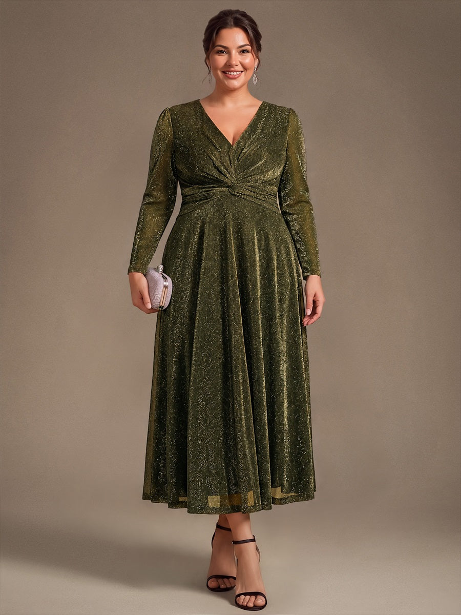 Tea Länge A Linie Kleid Mit Überkreuztem Ausschnitt Aus Lurex Netzstoff Perfekt Für Binden #Farbe_Goldmetallic