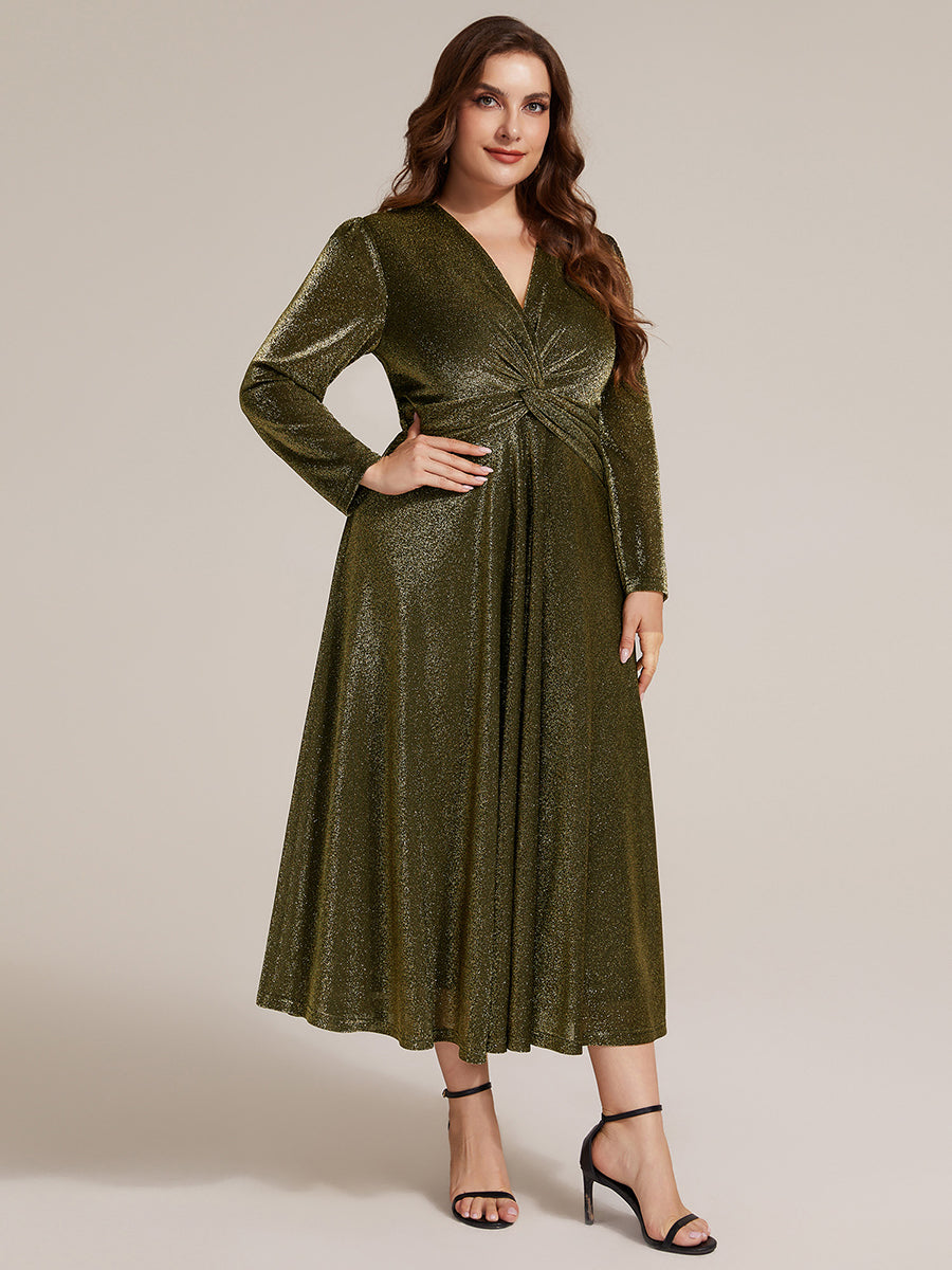 Tea Länge A Linie Kleid Mit Überkreuztem Ausschnitt Aus Lurex Netzstoff Perfekt Für Binden #Farbe_Goldmetallic