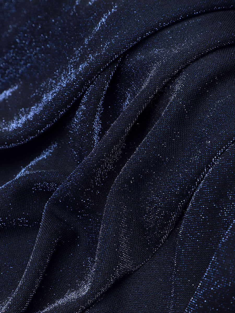 Tea Länge A Linie Kleid Mit Überkreuztem Ausschnitt Aus Lurex Netzstoff Perfekt Für Binden #Farbe_Marineblau