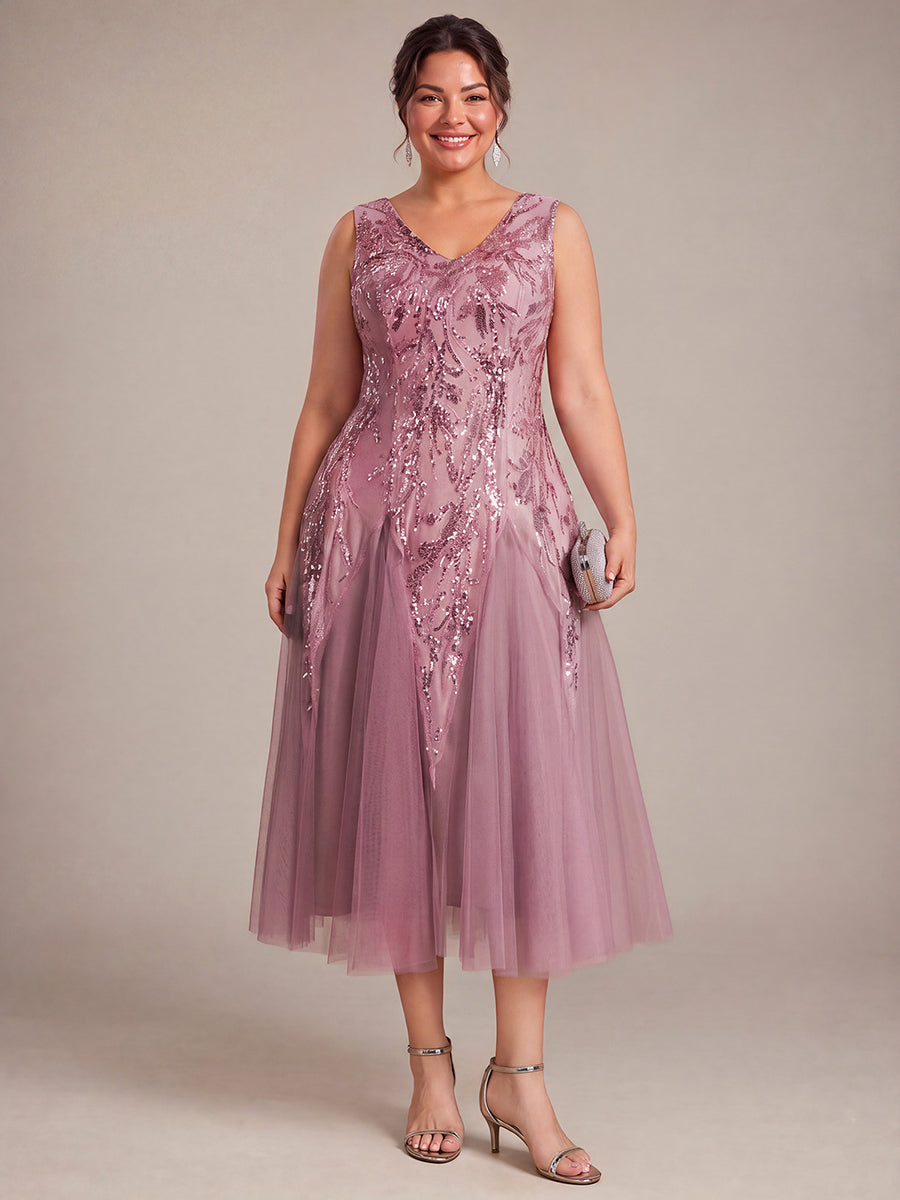 Paillettenkleid mit V-Ausschnitt und A-Linie für Hochzeitsgäste hochzeitsgastkleid #Farbe_Orchideenviolett
