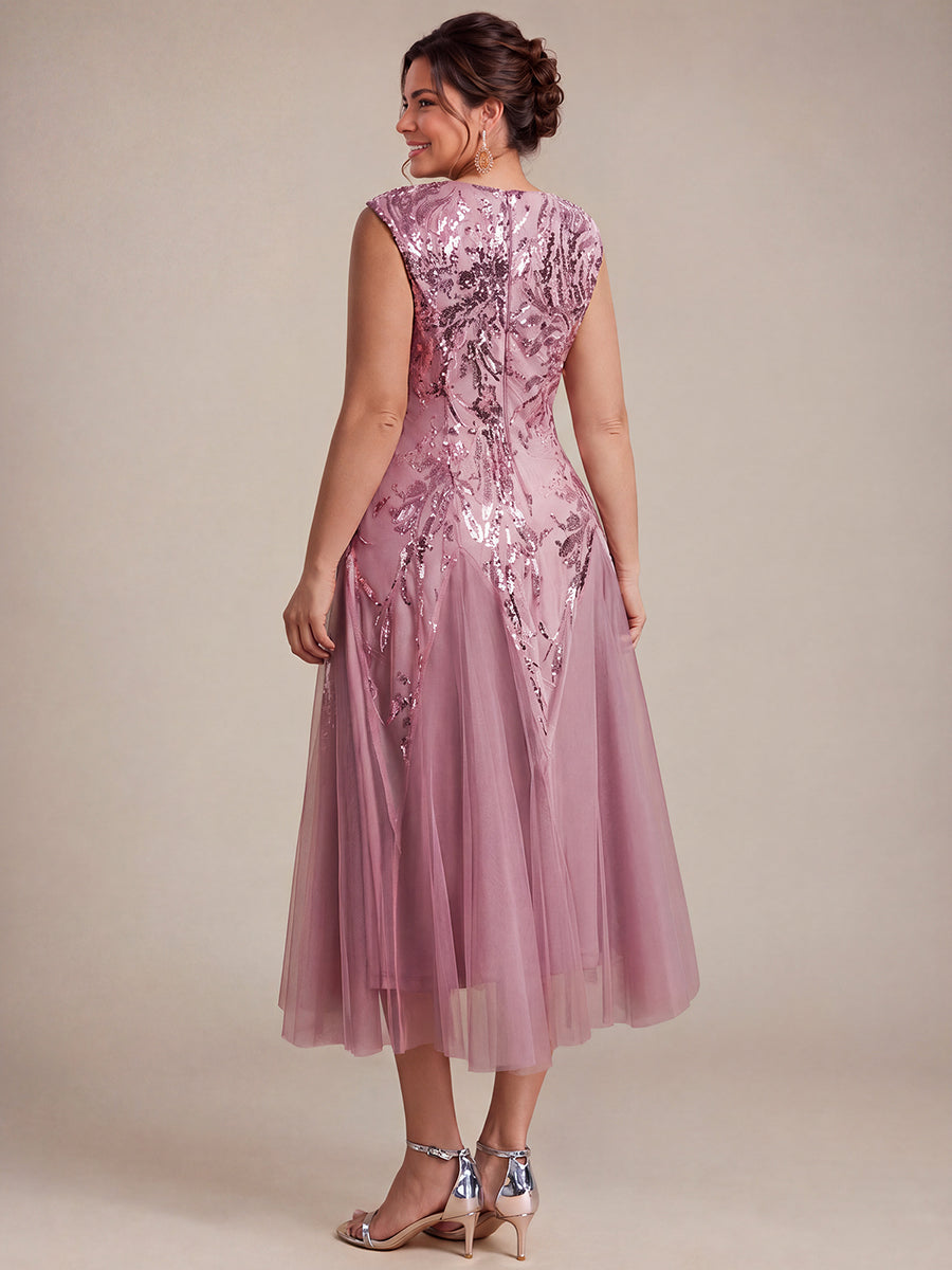 Paillettenkleid mit V-Ausschnitt und A-Linie für Hochzeitsgäste hochzeitsgastkleid #Farbe_Orchideenviolett