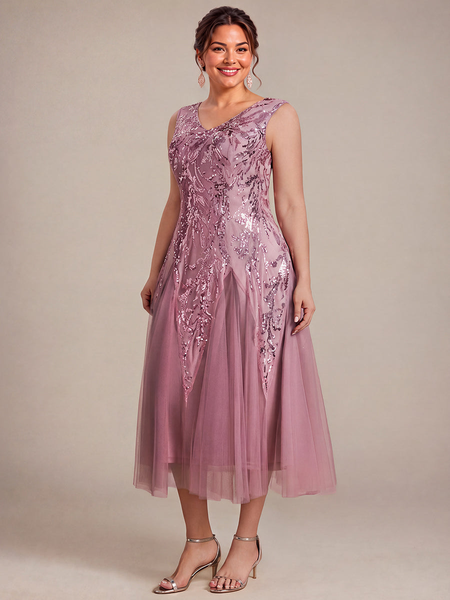 Paillettenkleid mit V-Ausschnitt und A-Linie für Hochzeitsgäste hochzeitsgastkleid #Farbe_Orchideenviolett
