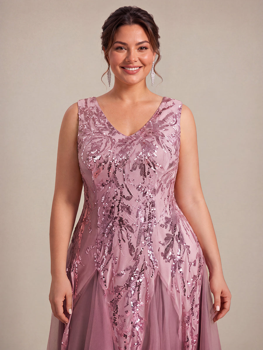 Paillettenkleid mit V-Ausschnitt und A-Linie für Hochzeitsgäste hochzeitsgastkleid #Farbe_Orchideenviolett