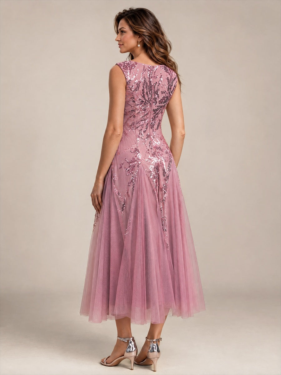 Paillettenkleid mit V-Ausschnitt und A-Linie für Hochzeitsgäste hochzeitsgastkleid #Farbe_Orchideenviolett