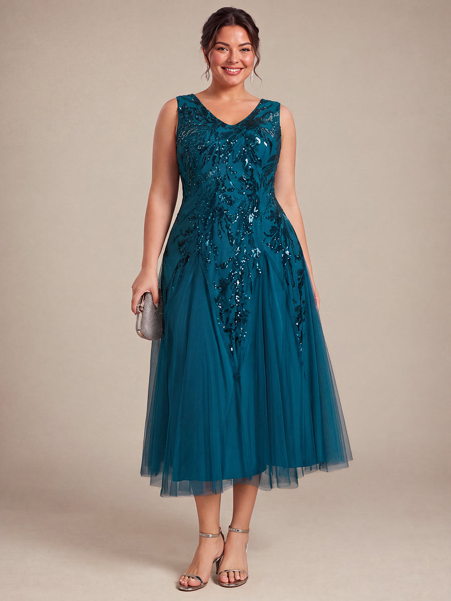Paillettenkleid mit V-Ausschnitt und A-Linie für Hochzeitsgäste hochzeitsgastkleid #Farbe_Petrol
