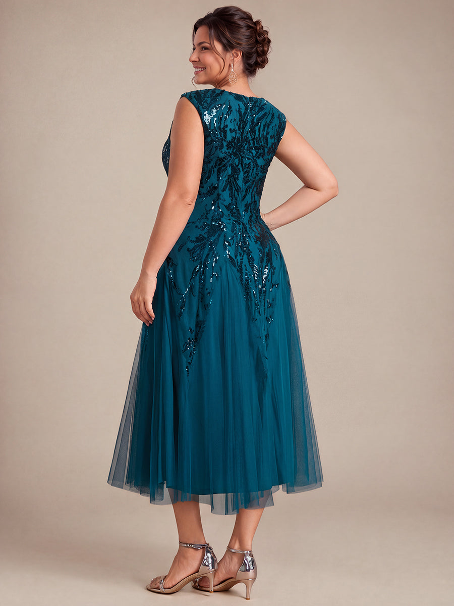 Paillettenkleid mit V-Ausschnitt und A-Linie für Hochzeitsgäste hochzeitsgastkleid #Farbe_Petrol