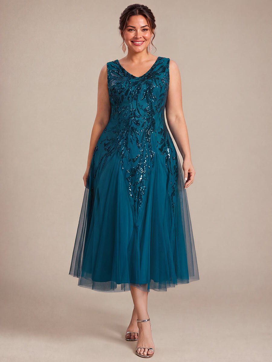 Paillettenkleid mit V-Ausschnitt und A-Linie für Hochzeitsgäste hochzeitsgastkleid #Farbe_Petrol