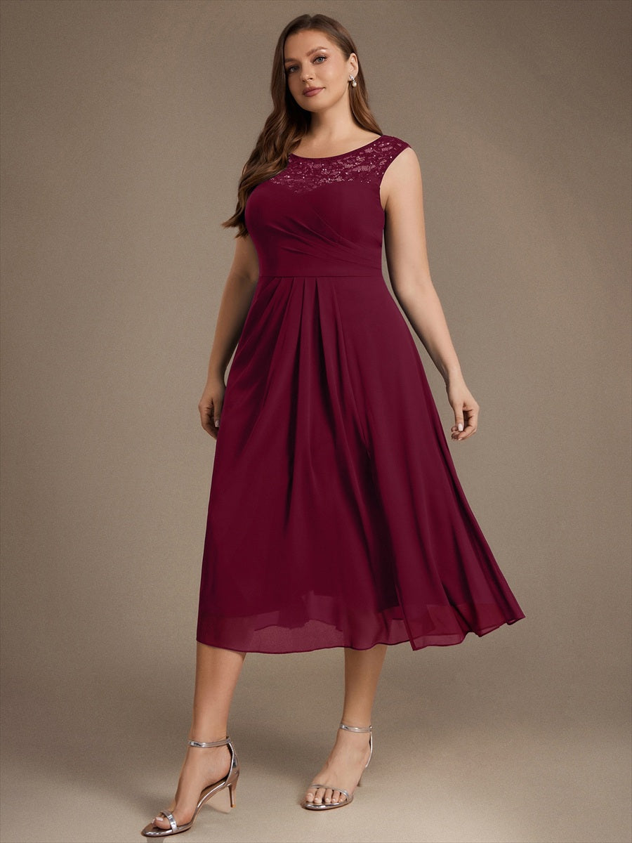 Chiffon mit A-Linie, Ärmellos, und hochzeitsgastkleid #Farbe_Burgunderrot