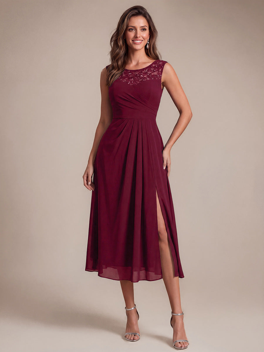 Chiffon mit A-Linie, Ärmellos, und hochzeitsgastkleid #Farbe_Burgunderrot