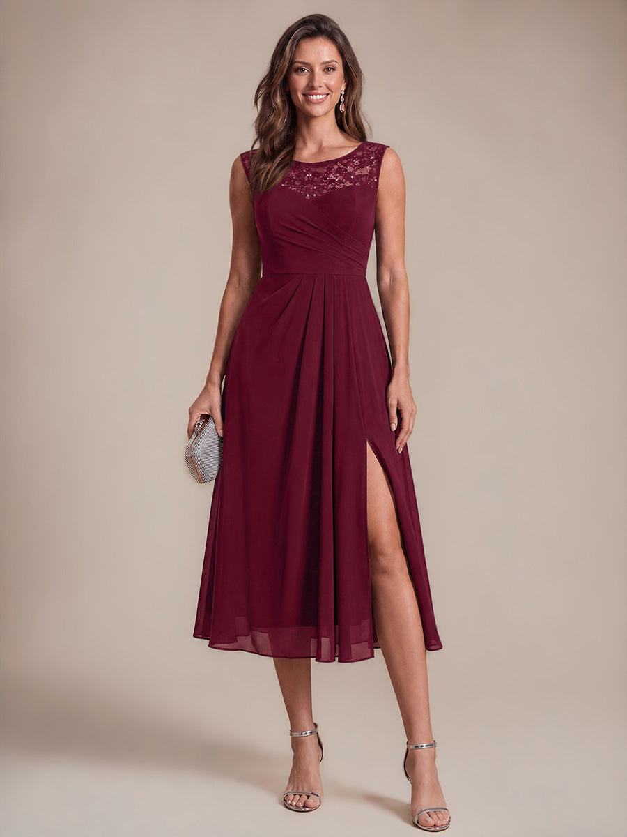 Chiffon mit A-Linie, Ärmellos, und hochzeitsgastkleid #Farbe_Burgunderrot