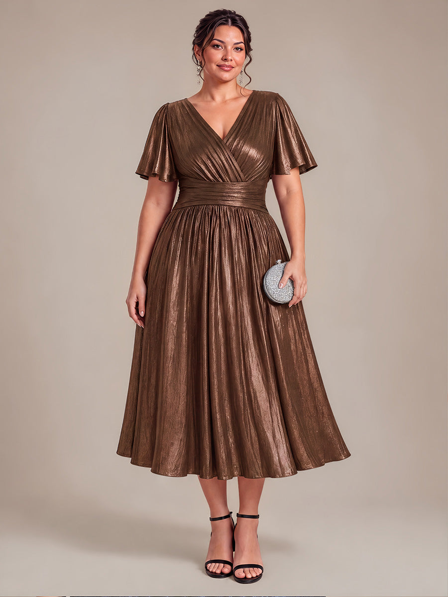 Tea Länge V Ausschnitt Netz Kleid Mit Fließendem Rock Perfekt Für Hochzeiten Und Besondere Anlässe Kleid #Farbe_Schokoladenbraun