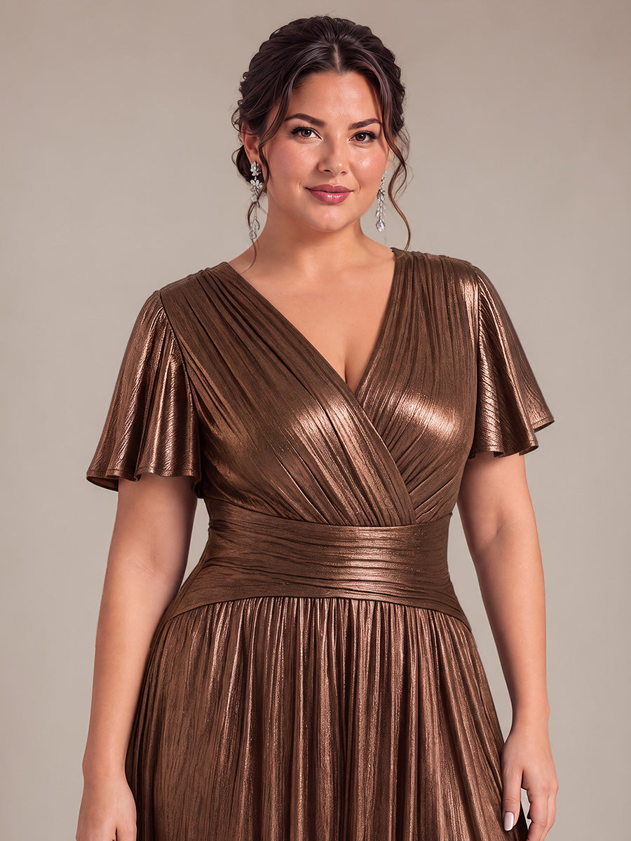 Tea Länge V Ausschnitt Netz Kleid Mit Fließendem Rock Perfekt Für Hochzeiten Und Besondere Anlässe Kleid #Farbe_Schokoladenbraun