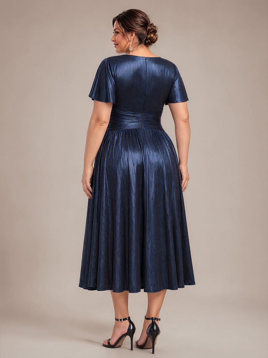 Tea Länge V Ausschnitt Netz Kleid Mit Fließendem Rock Perfekt Für Hochzeiten Und Besondere Anlässe Kleid #Farbe_Marineblau