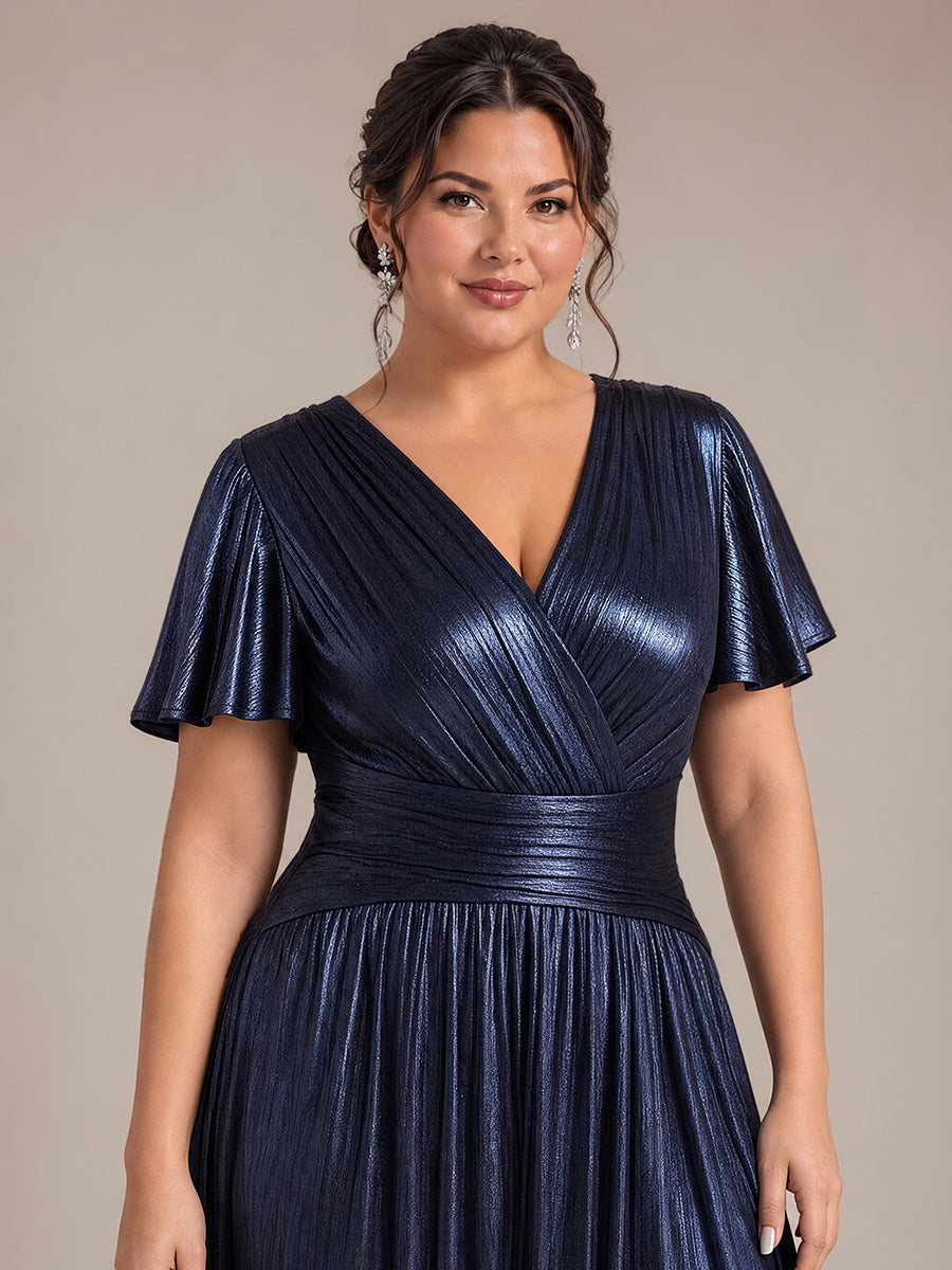 Tea Länge V Ausschnitt Netz Kleid Mit Fließendem Rock Perfekt Für Hochzeiten Und Besondere Anlässe Kleid #Farbe_Marineblau