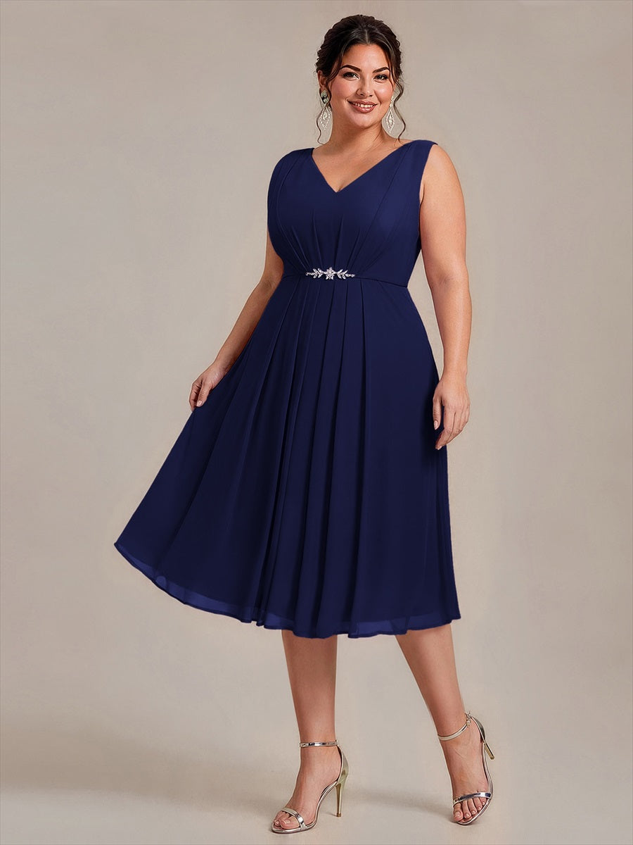 Midi Tee Länge V Ausschnitt Chiffon Kleid Mit Fließendem Rock Perfekt Für Hochzeiten Und Besondere Anlässe Kleid #Farbe_Marineblau