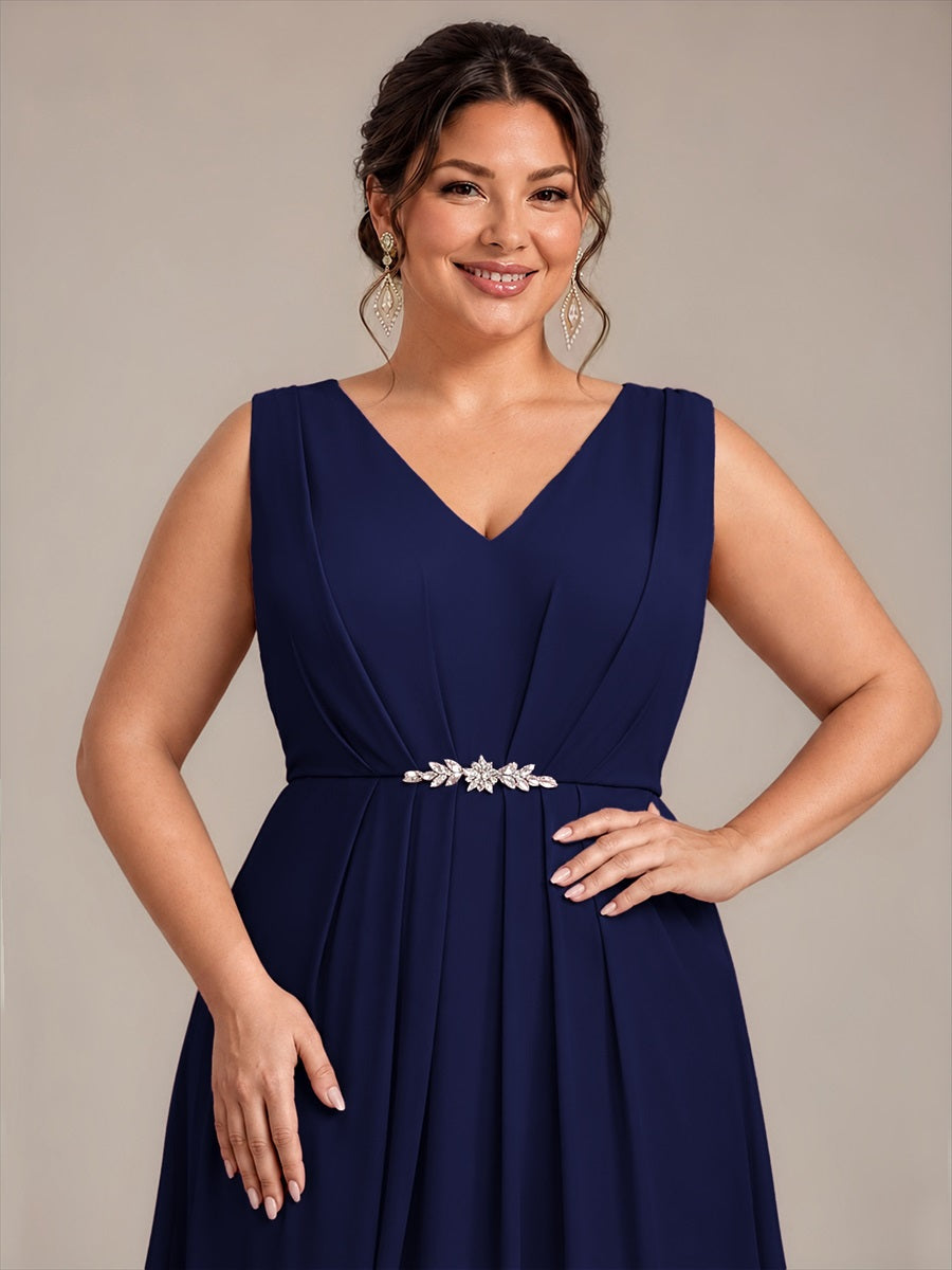Midi Tee Länge V Ausschnitt Chiffon Kleid Mit Fließendem Rock Perfekt Für Hochzeiten Und Besondere Anlässe Kleid #Farbe_Marineblau