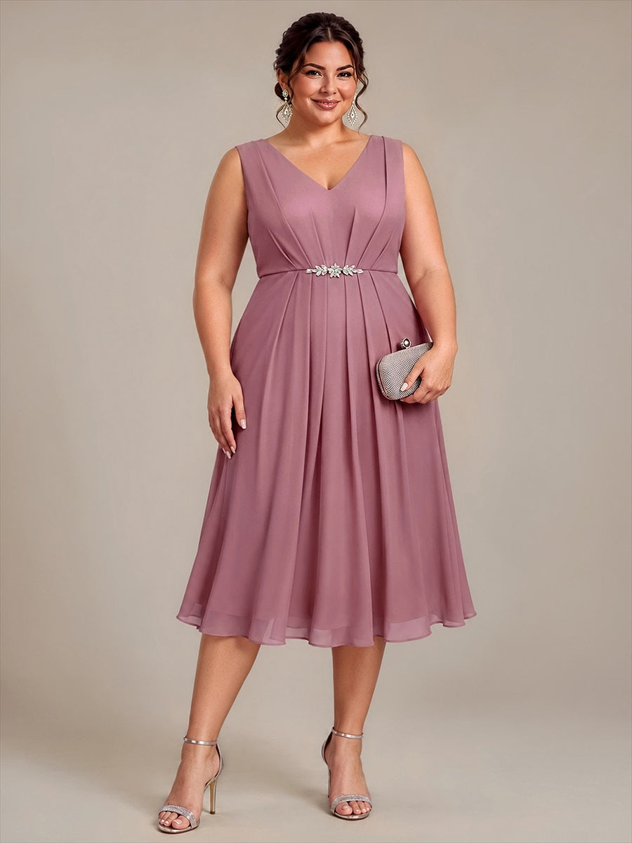 Midi Tee Länge V Ausschnitt Chiffon Kleid Mit Fließendem Rock Perfekt Für Hochzeiten Und Besondere Anlässe Kleid #Farbe_Orchideenviolett