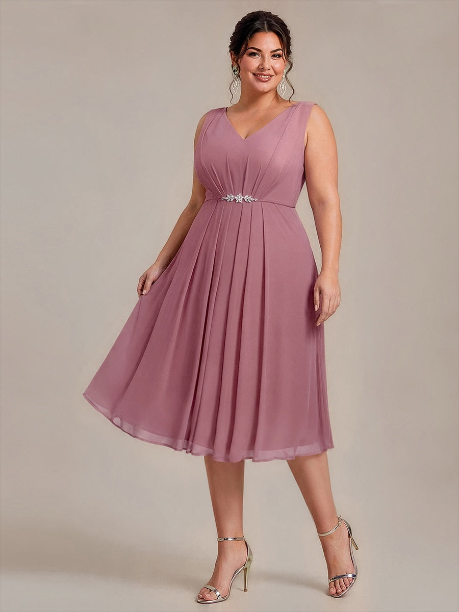 Midi Tee Länge V Ausschnitt Chiffon Kleid Mit Fließendem Rock Perfekt Für Hochzeiten Und Besondere Anlässe Kleid #Farbe_Orchideenviolett